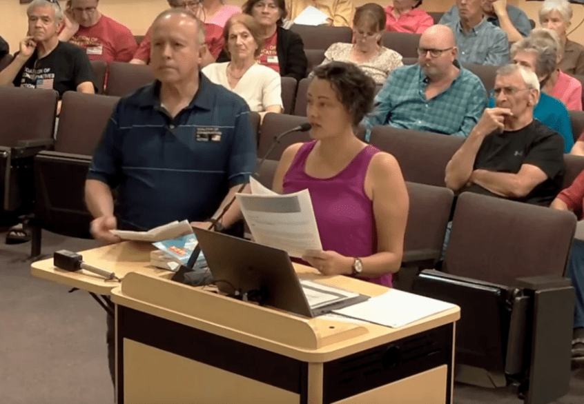 juan garcia and sarah smith before the Las Cruces School Board advocating for the removal of pornographic and explicit books that are illegal for children in new mexico